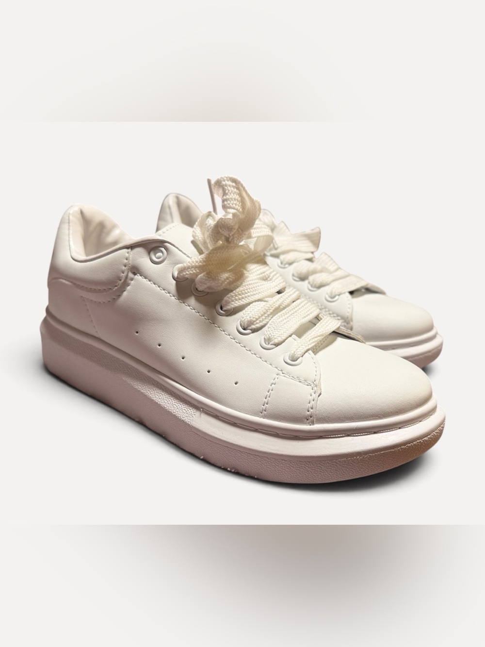 Alexander McQueen Cream Leather Platform Sneakers